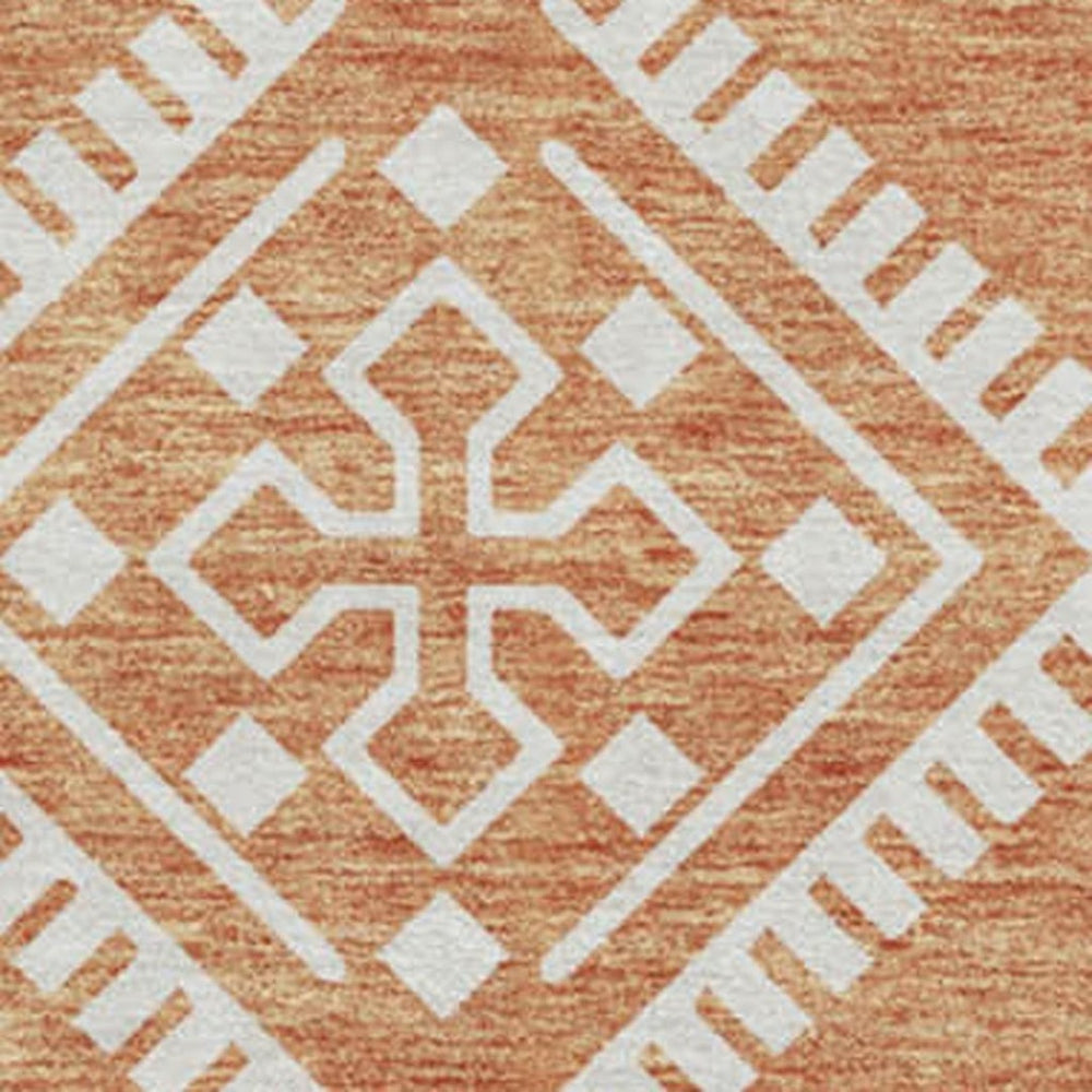 HomeRoots 8' Copper and Ivory Southwestern Round Rug – Washable, UV-Protected, Stain-Resistant for Busy Homes 671609