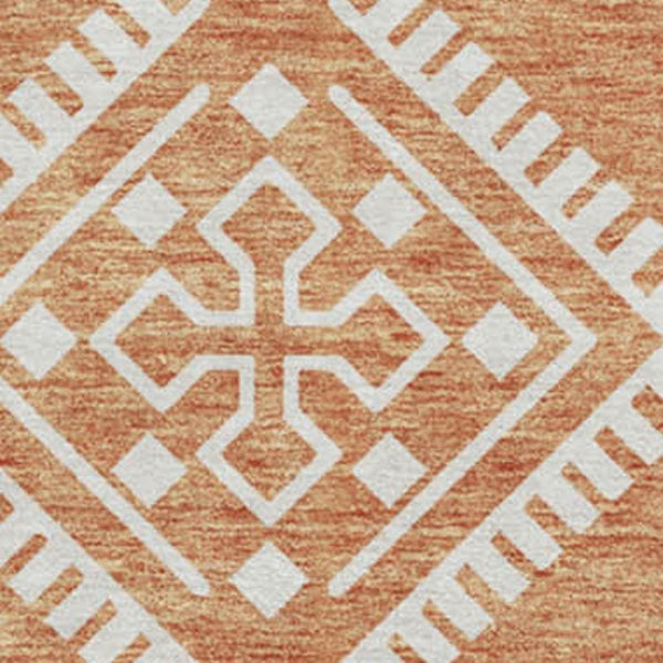 HomeRoots 8' Copper and Ivory Southwestern Round Rug – Washable, UV-Protected, Stain-Resistant for Busy Homes 671609