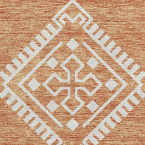 HomeRoots 8' Copper and Ivory Southwestern Round Rug – Washable, UV-Protected, Stain-Resistant for Busy Homes 671609