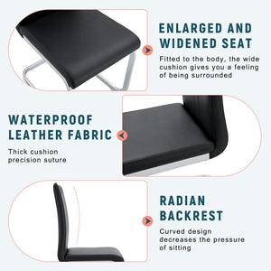 English Elm Set of 2 Gloss Pu Bow-back Dining Chairs with Ergonomic Curved Support for Modern Lofts Black W1512P491846