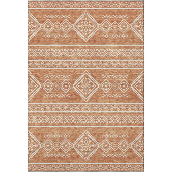 HomeRoots 8' X 10' Durable Copper and Ivory Southwestern Area Rug – Washable, UV Protected for Everyday Use 671610