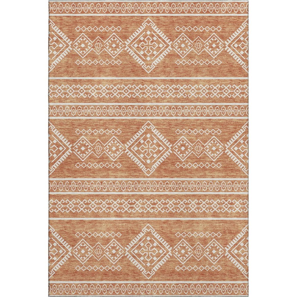 HomeRoots 9' X 12' Copper And Ivory Southwestern Area Rug – Washable, UV Protected, Family-Friendly Design! 671611
