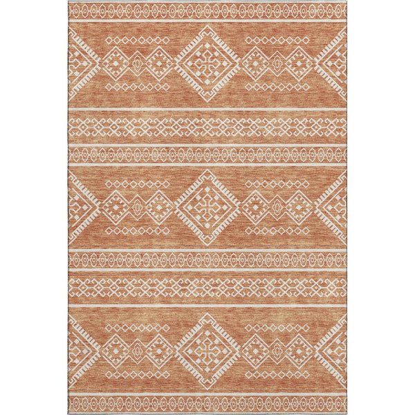 HomeRoots 9' X 12' Copper And Ivory Southwestern Area Rug – Washable, UV Protected, Family-Friendly Design! 671611