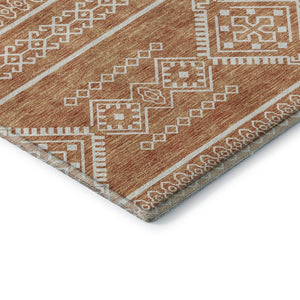 HomeRoots 9' X 12' Copper And Ivory Southwestern Area Rug – Washable, UV Protected, Family-Friendly Design! 671611