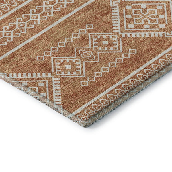 HomeRoots 9' X 12' Copper And Ivory Southwestern Area Rug – Washable, UV Protected, Family-Friendly Design! 671611