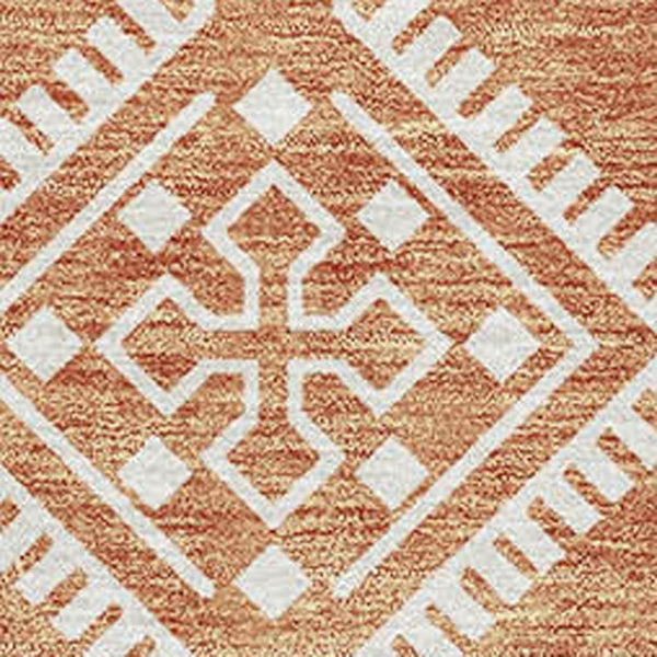 HomeRoots 9' X 12' Copper And Ivory Southwestern Area Rug – Washable, UV Protected, Family-Friendly Design! 671611