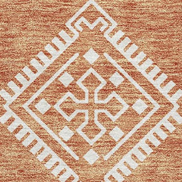 HomeRoots 9' X 12' Copper And Ivory Southwestern Area Rug – Washable, UV Protected, Family-Friendly Design! 671611