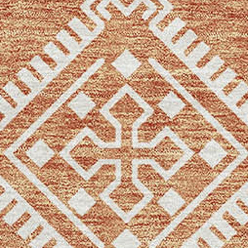 HomeRoots 10' Copper & Ivory Southwestern Washable Area Rug - Durable, UV-Protected, Family-Friendly Design! 671612