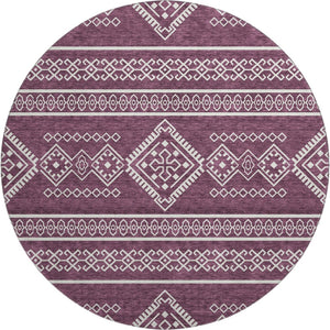 HomeRoots 8' Washable Eggplant and Ivory Southwestern Round Rug with UV Protection for Kids and Pets' Spaces 671615