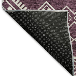 HomeRoots 8' Washable Eggplant and Ivory Southwestern Round Rug with UV Protection for Kids and Pets' Spaces 671615