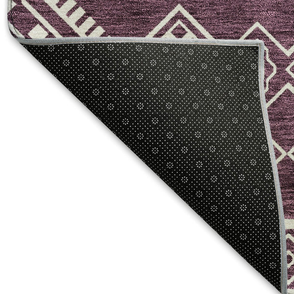 HomeRoots 8' Washable Eggplant and Ivory Southwestern Round Rug with UV Protection for Kids and Pets' Spaces 671615