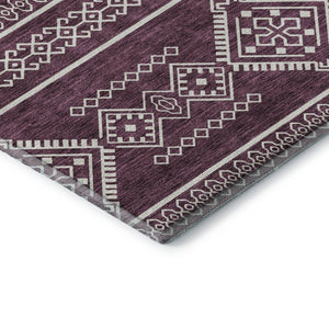 HomeRoots 8' Washable Eggplant and Ivory Southwestern Round Rug with UV Protection for Kids and Pets' Spaces 671615