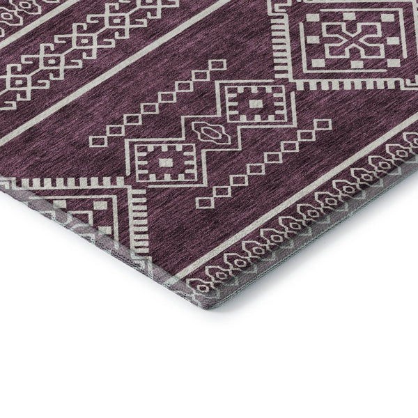 HomeRoots 8' Washable Eggplant and Ivory Southwestern Round Rug with UV Protection for Kids and Pets' Spaces 671615