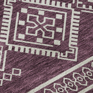 HomeRoots 8' Washable Eggplant and Ivory Southwestern Round Rug with UV Protection for Kids and Pets' Spaces 671615