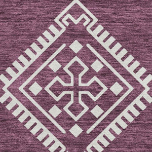 HomeRoots 8' Washable Eggplant and Ivory Southwestern Round Rug with UV Protection for Kids and Pets' Spaces 671615