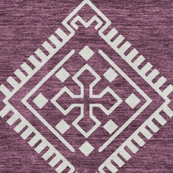 HomeRoots 8' Washable Eggplant and Ivory Southwestern Round Rug with UV Protection for Kids and Pets' Spaces 671615