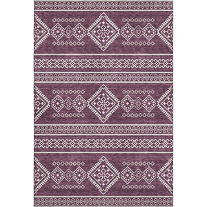 HomeRoots 8' X 10' Eggplant & Ivory Southwestern Washable Area Rug - Durable, UV-Protected, Easy-Care Design 671616