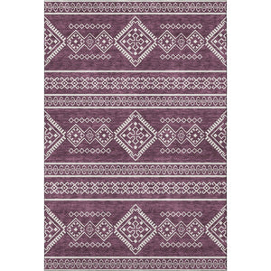 HomeRoots 8' X 10' Eggplant & Ivory Southwestern Washable Area Rug - Durable, UV-Protected, Easy-Care Design 671616