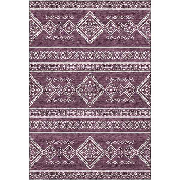 HomeRoots 8' X 10' Eggplant & Ivory Southwestern Washable Area Rug - Durable, UV-Protected, Easy-Care Design 671616