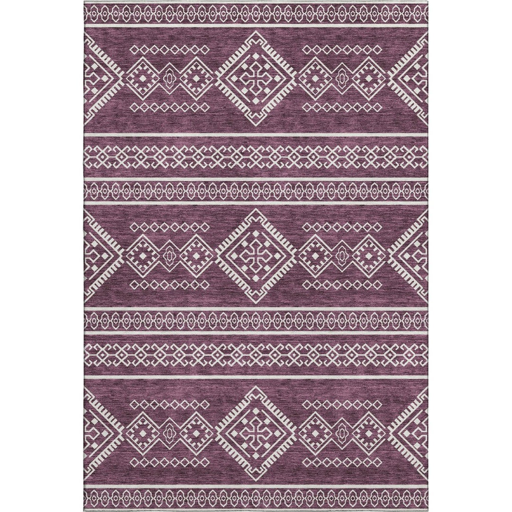 HomeRoots 9' X 12' Eggplant and Ivory Southwestern Area Rug – Washable, Stain-Resistant, UV Protected Home Essential 671617
