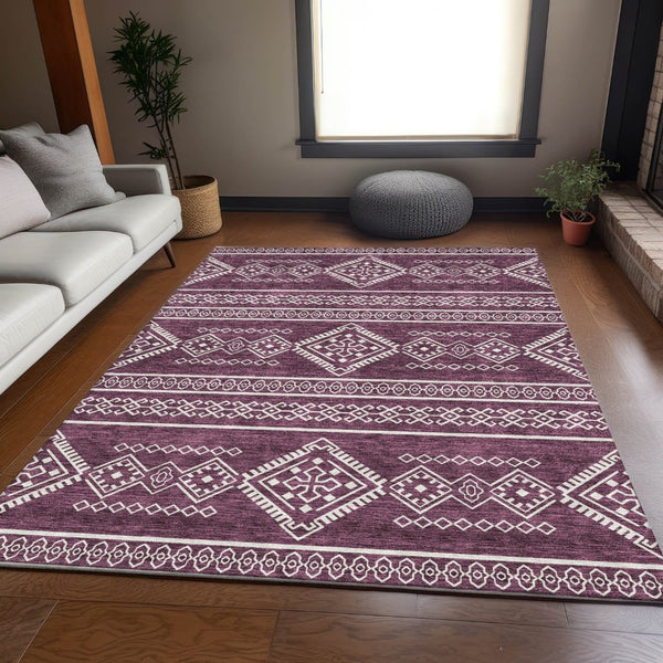 HomeRoots 10' X 14' Stylish Eggplant and Ivory Southwestern Washable Area Rug with UV Protection & Durability 671618