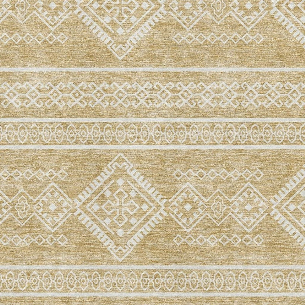 HomeRoots 5' X 8' Gold And Ivory Southwestern Area Rug - Washable, UV-Protected, Perfect for High-Traffic Spaces 671620