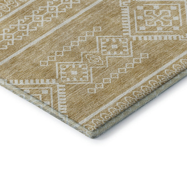 HomeRoots 8' X 10' Gold & Ivory Southwestern Washable Area Rug – Durable, Stain-Resistant, UV-Protected Design 671622