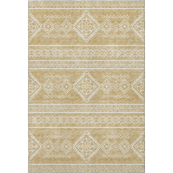 HomeRoots 8' X 10' Gold & Ivory Southwestern Washable Area Rug – Durable, Stain-Resistant, UV-Protected Design 671622