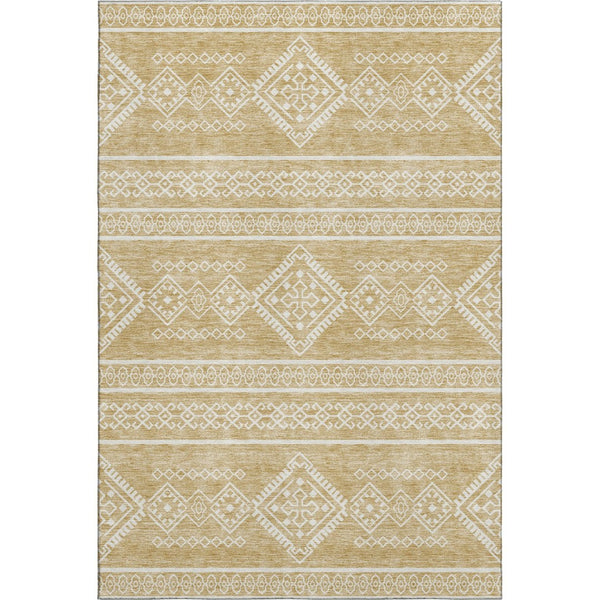 HomeRoots 9' X 12' Gold and Ivory Southwestern Area Rug – Washable, UV-Protected, Durable & Stylish Design 671623