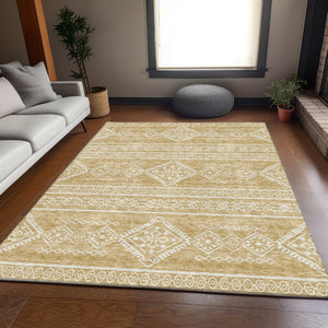 HomeRoots 9' X 12' Gold and Ivory Southwestern Area Rug – Washable, UV-Protected, Durable & Stylish Design 671623