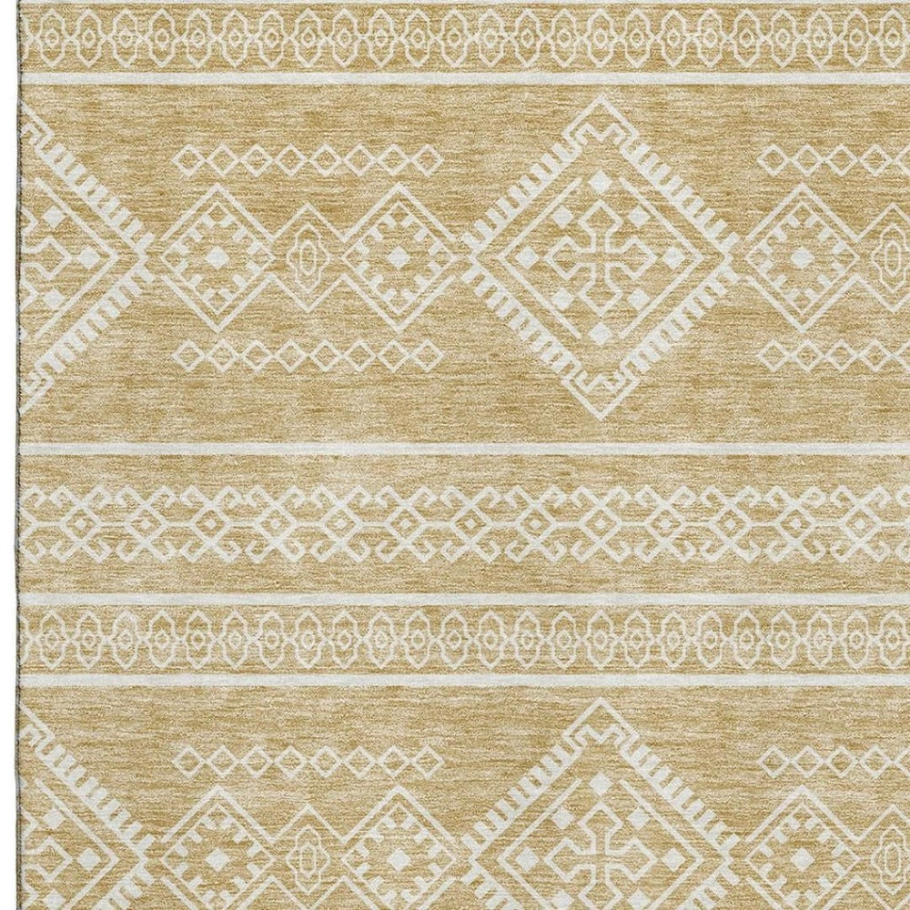 HomeRoots 9' X 12' Gold and Ivory Southwestern Area Rug – Washable, UV-Protected, Durable & Stylish Design 671623