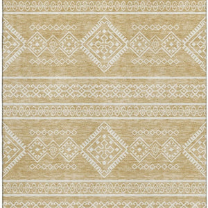 HomeRoots 10' X 14' Gold and Ivory Southwestern Area Rug - Washable, UV-Protected, Perfect for High-Traffic Spaces 671624