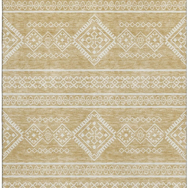 HomeRoots 10' X 14' Gold and Ivory Southwestern Area Rug - Washable, UV-Protected, Perfect for High-Traffic Spaces 671624