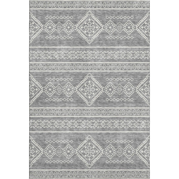 HomeRoots 5' X 8' Gray and Ivory Southwestern Area Rug - Washable, UV-Protected, Stain-Resistant, Kid-Friendly! 671626