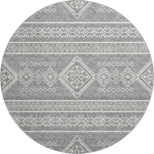 HomeRoots 8' Gray and Ivory Southwestern Round Rug - UV-Resistant, Durable, Easy-Care Design for Any Space 671627