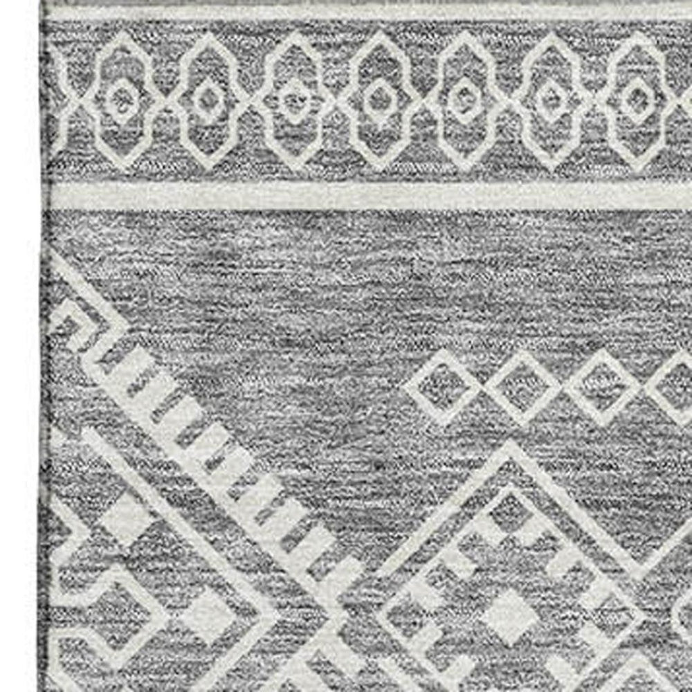 HomeRoots 9' X 12' Gray and Ivory Southwestern Area Rug - Washable, Stain-Resistant, UV Protection for Homes 671629
