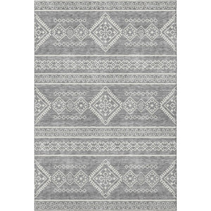 HomeRoots 9' X 12' Gray and Ivory Southwestern Area Rug - Washable, Stain-Resistant, UV Protection for Homes 671629