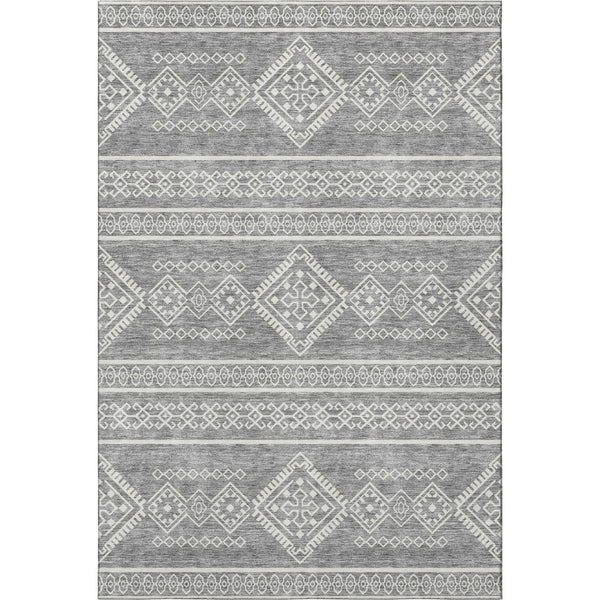 HomeRoots 9' X 12' Gray and Ivory Southwestern Area Rug - Washable, Stain-Resistant, UV Protection for Homes 671629