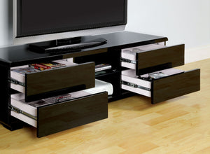 English Elm Black High Gloss Lacquer TV Console 59"W with Full-Extension Drawers, Open Shelves & Rear Access B2741P362546