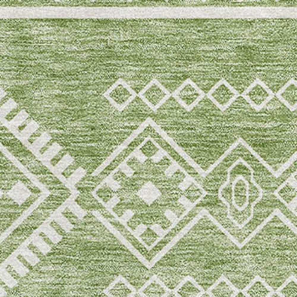 HomeRoots 5' X 8' Southwestern Green and Ivory Area Rug - Washable, UV Protected, Durable for High Traffic Areas 671632