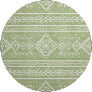 HomeRoots 8' Green and Ivory Southwestern Round Rug – Washable, UV-Protected, Stain-Resistant, Durable Design 671633