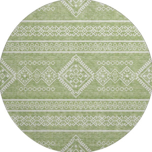 HomeRoots 8' Green and Ivory Southwestern Round Rug – Washable, UV-Protected, Stain-Resistant, Durable Design 671633