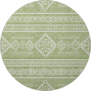 HomeRoots 8' Green and Ivory Southwestern Round Rug – Washable, UV-Protected, Stain-Resistant, Durable Design 671633