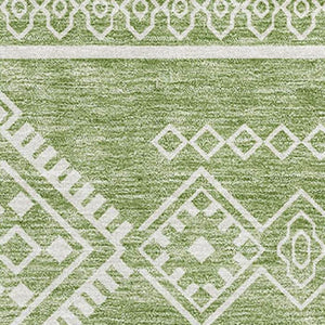 HomeRoots 9' X 12' Southwestern Washable Area Rug - Green & Ivory, UV Protected, Pet-Friendly, Durable Design 671635