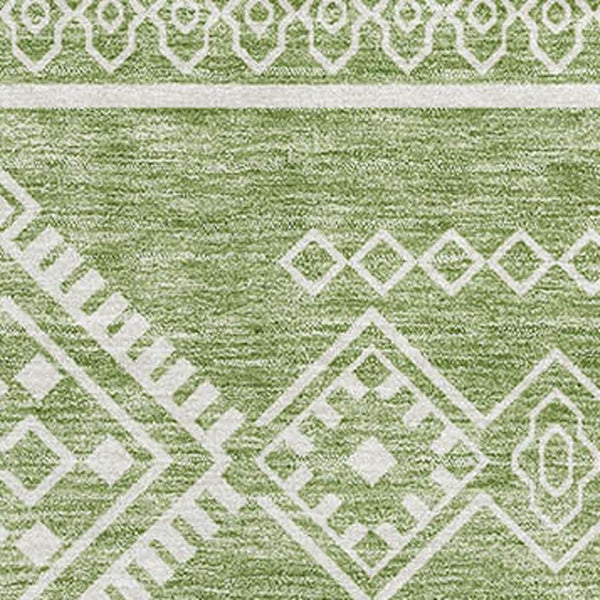 HomeRoots 9' X 12' Southwestern Washable Area Rug - Green & Ivory, UV Protected, Pet-Friendly, Durable Design 671635