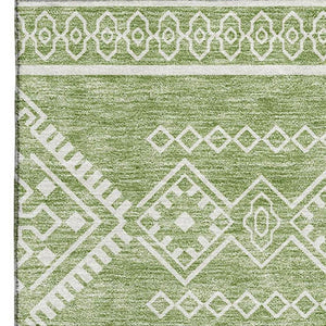 HomeRoots 9' X 12' Southwestern Washable Area Rug - Green & Ivory, UV Protected, Pet-Friendly, Durable Design 671635