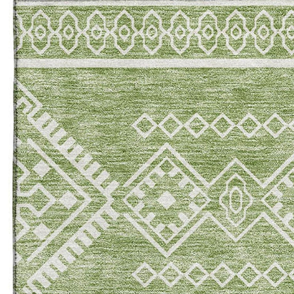 HomeRoots 9' X 12' Southwestern Washable Area Rug - Green & Ivory, UV Protected, Pet-Friendly, Durable Design 671635