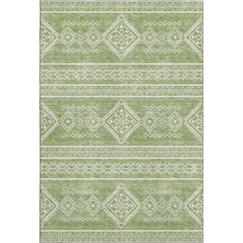 HomeRoots 10' X 14' Green & Ivory Southwestern Area Rug - Washable, UV Protected, Durable for Family Spaces 671636