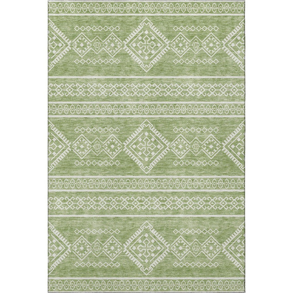 HomeRoots 10' X 14' Green & Ivory Southwestern Area Rug - Washable, UV Protected, Durable for Family Spaces 671636