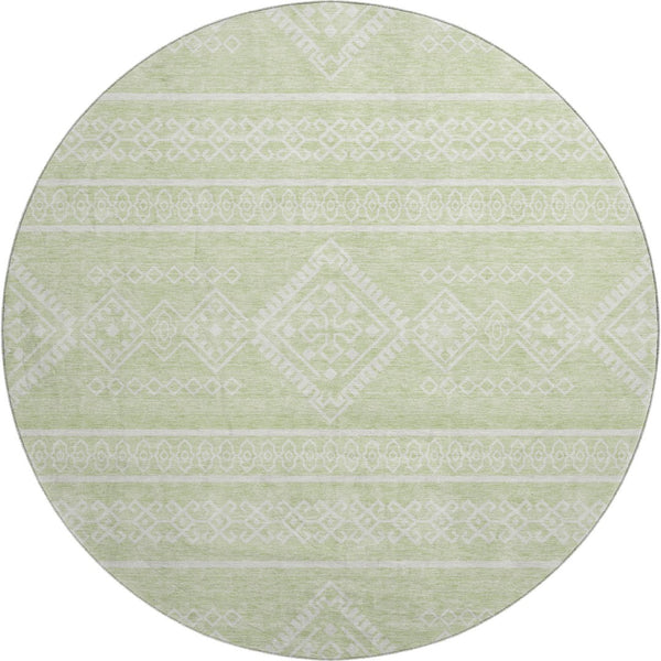 HomeRoots 8' Mint Green Southwestern Round Rug - Durable, Washable, UV-Protected for Indoor & Outdoor Style! 671645